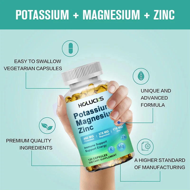 Potassium Magnesium Supplement 1000mg, Magnesium Potassium Zinc Aspartate Support Vascular, Bone, Heart, Muscle & Nerve Health