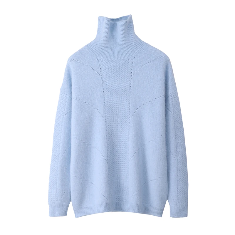 

New Chic Women's Jacquard Sweater Autumn Winter 100% Mink Cashmere Knitwear Turtleneck Pullover Grace Casual Slim Fit Clothing