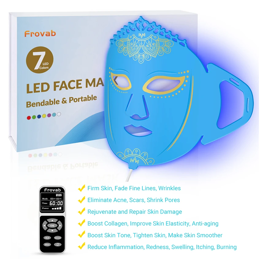 

LED Face Mask Light Therapy Spray 7 Lamp Beauty Mask Device LED Face Mask Light Therapy Rechargeable Anti Aging Face Beauty