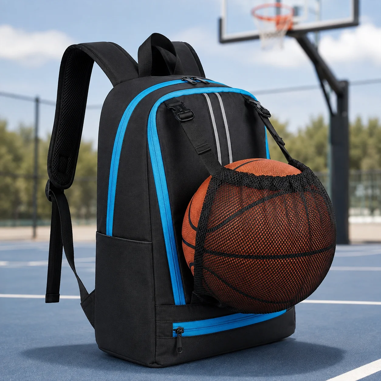 Basketball Backpack with Ball Holder, 20L Sports Bag for Size 7 Basketball, 15.6 Inch Laptop Backpack for Gym School Training