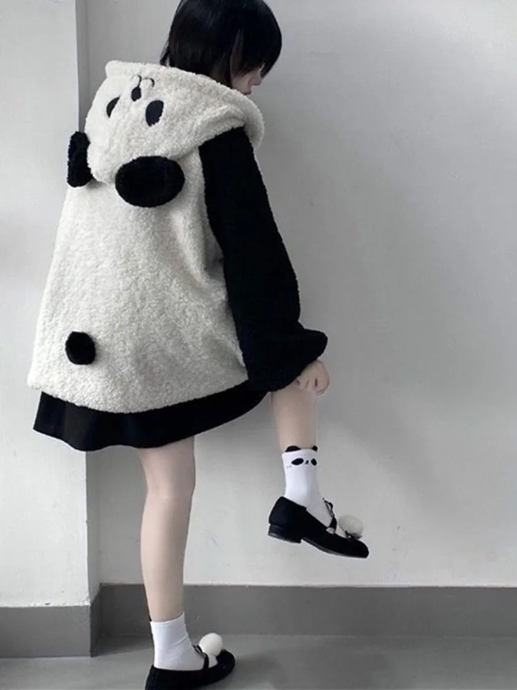 Japanese Style Autumn Winter Women Sweet Lamb Wool Jacket Kawaii Soft Bear Ears Hooded Coats Girls New Cute Outwear