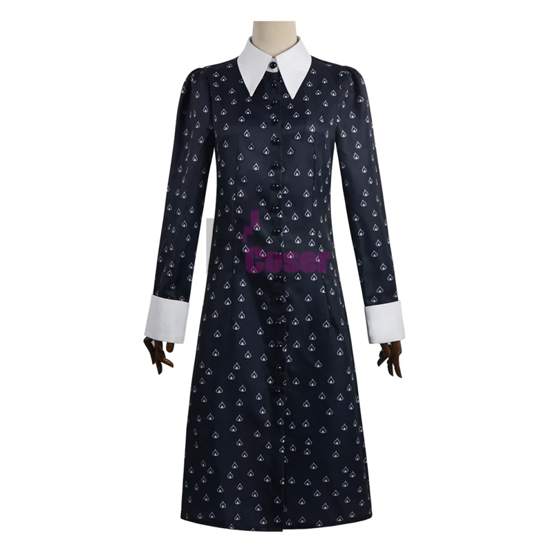 Wednesday Season 2 Black Dress Women Teens Halloween Cosplay Costume Gothic School Uniform With Double Braids Wig & Long Sleeves