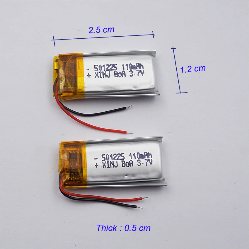 2pcs 3.7V 110 mAh Rechargeable Polymer Li Batteryv 501225 For Bluetooth Speaker Headphones GPS Sat Nav Driving Recorder Mp3