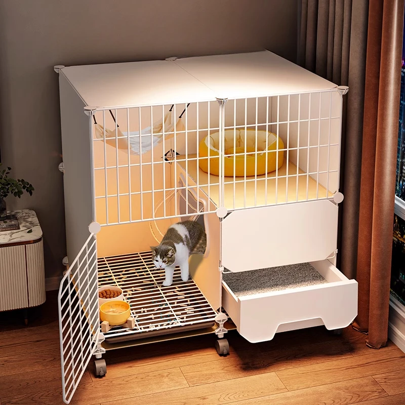 PP Resin Cat Cage  Durable Indoor Litter Box  Anti-Sand Toilet Integrated Cat Bed  Easy-Clean Small Pet Suite