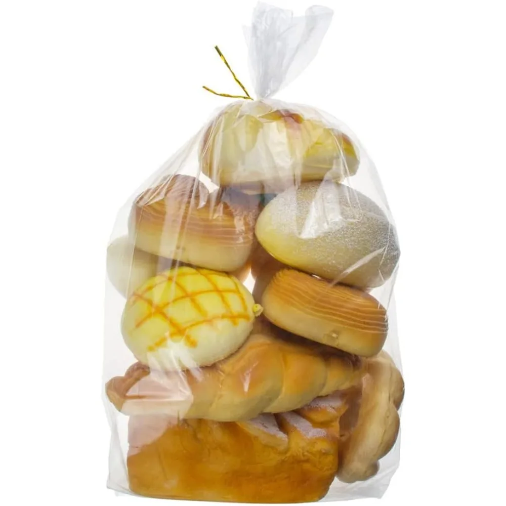 Clear Plastic Bread Bags with Ties 8x18 Inch 4 Side Gusset for Bakery Sourdough Artisan Loaves Crusty Bread Storage Packaging 50 Pcs