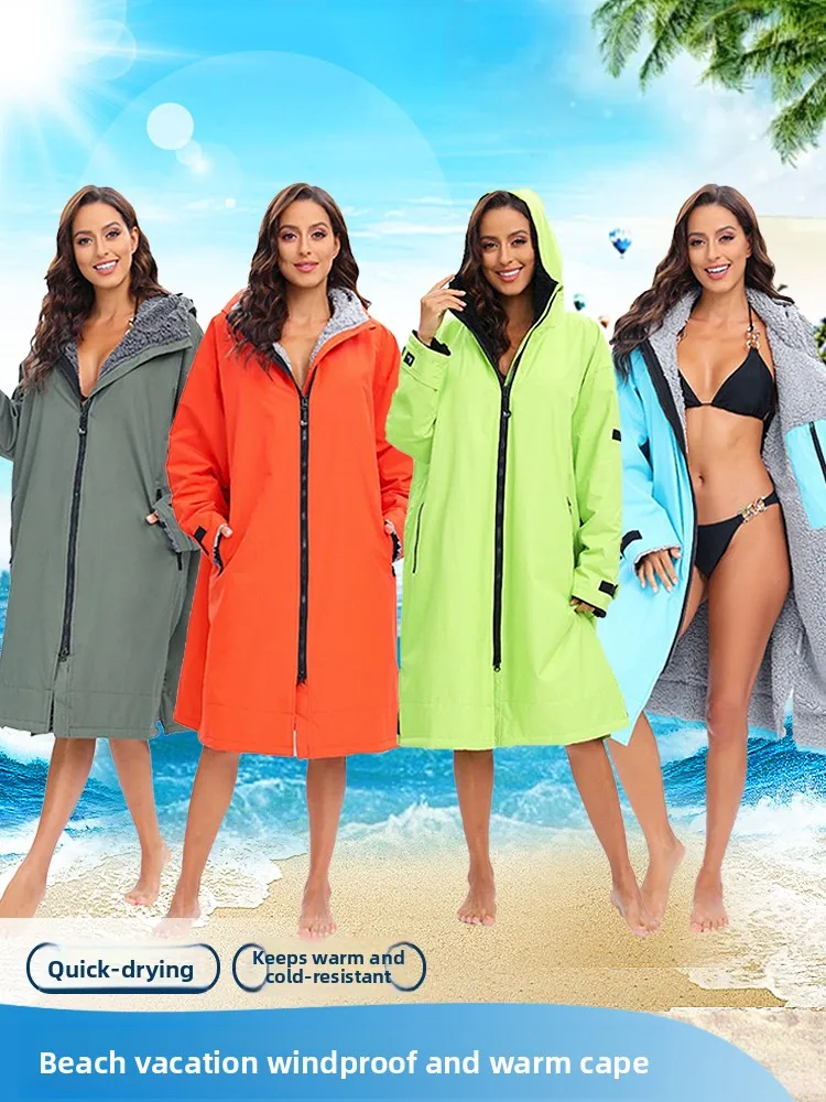 

Qui Dry Swimming Robe Beach Surfing Diving Coat Outdoor Cold Proof Winter Swimming Hot Spring Towel Swimming Windbreaker