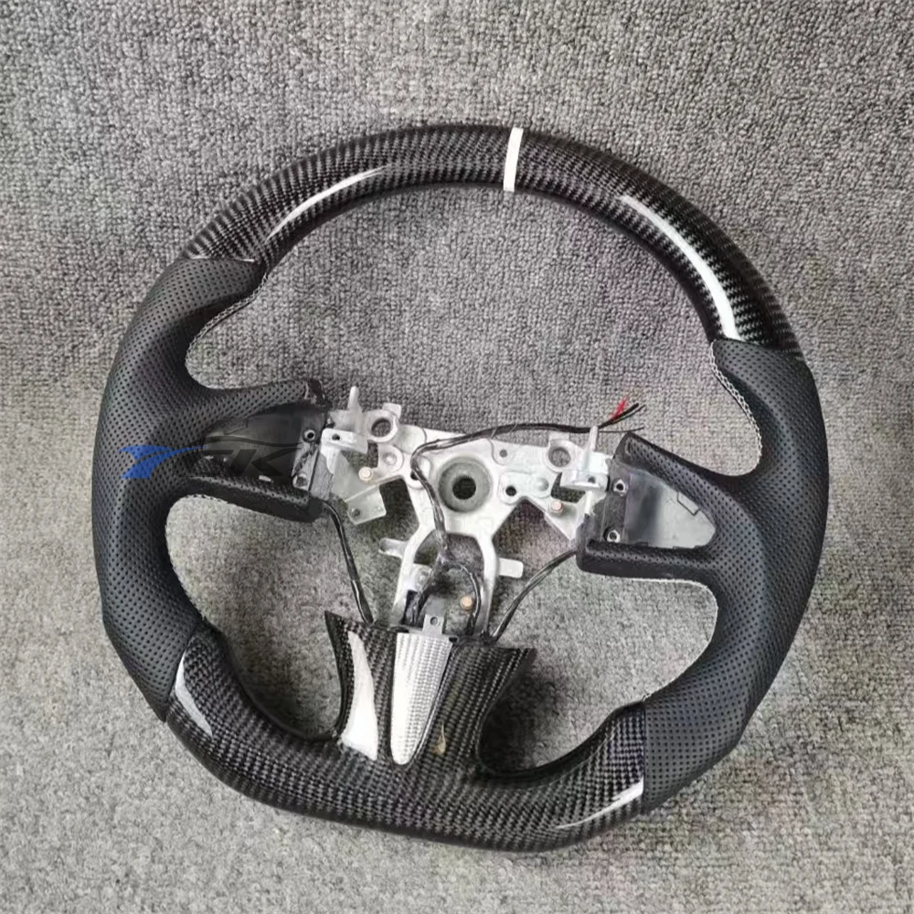 

For Infiniti Q50 2013 2014 2015 2016 2017 Custom Carbon Fiber Black Perforated Leather White Center Strip Steering Wheel