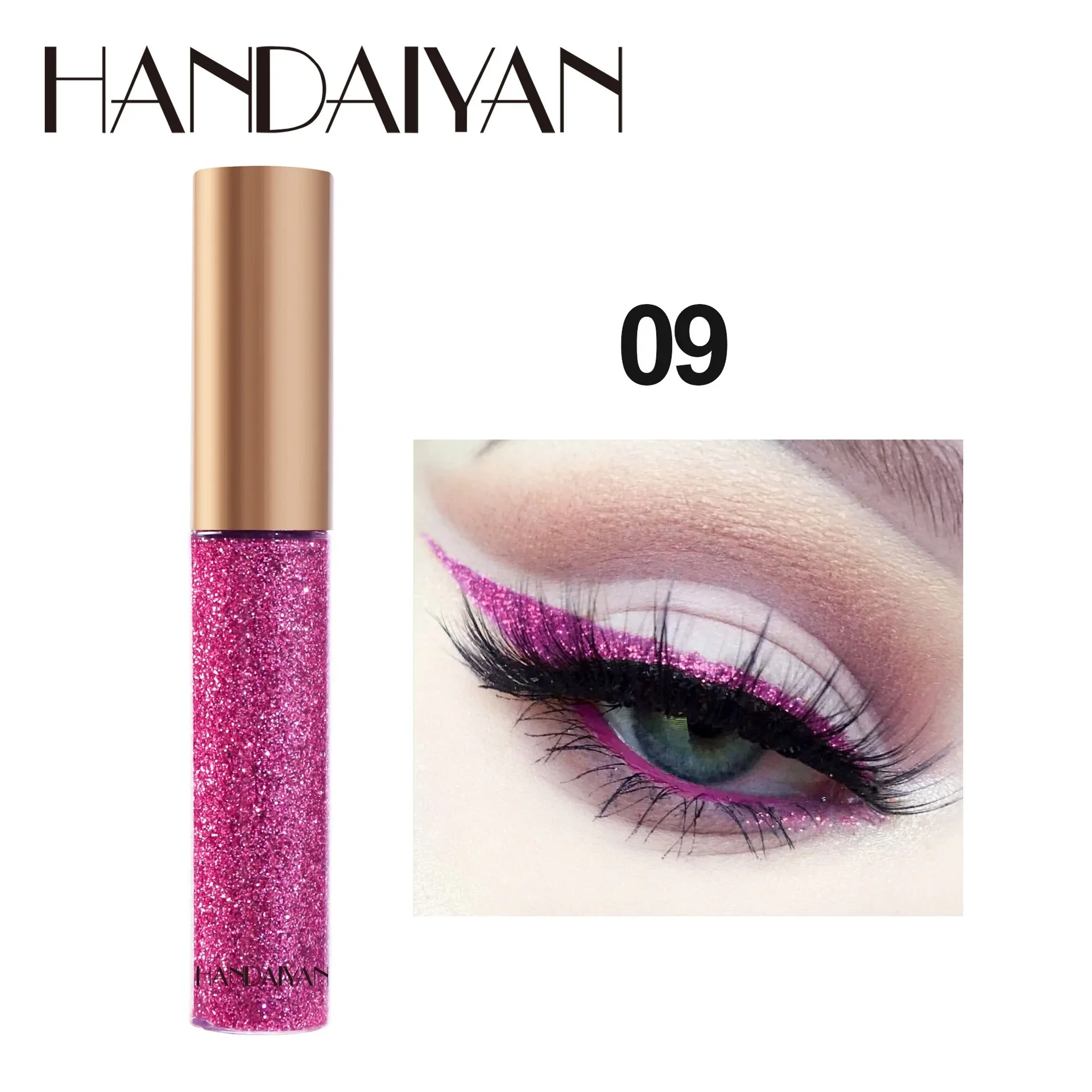 HANDAIYAN Glitzer-Flüssig-Eyeliner-Stift Funkelndes Hochglanz-Pigment Bühnen-Diamant-Lidschatten Langanhaltend Wasserfest Augen-Make-up – Detail 29