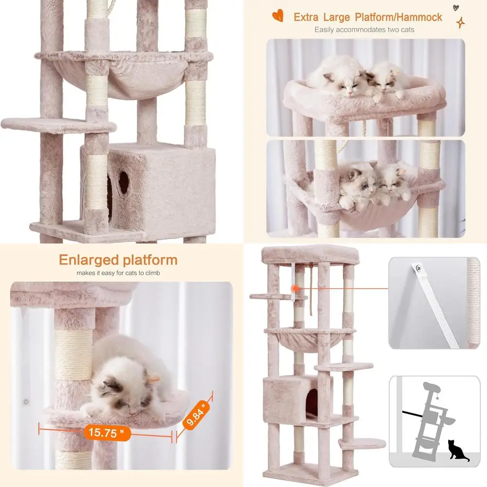 

Прочное кошачье дерево XXL для больших кошек до 20 фунтов, многоуровневая домашняя мебель высотой 60 с плюшевым окунем, корзиной и уютной хижина — HC