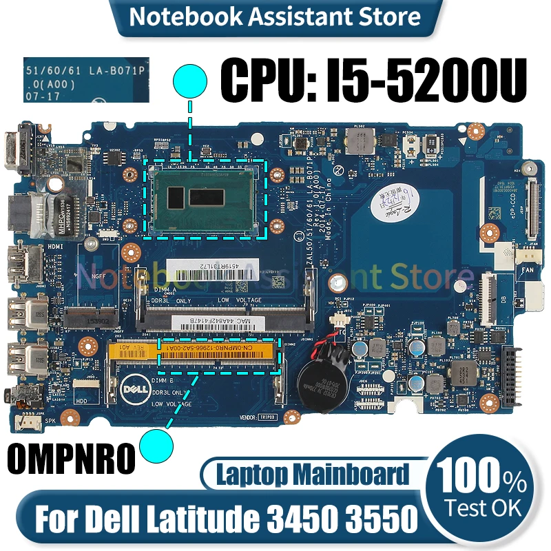 

Для DELL Latitude 3450 3550, материнская плата для ноутбука, Φ 0MPNR0 SR23Y Φ DDR3L, протестированная материнская плата для ноутбука