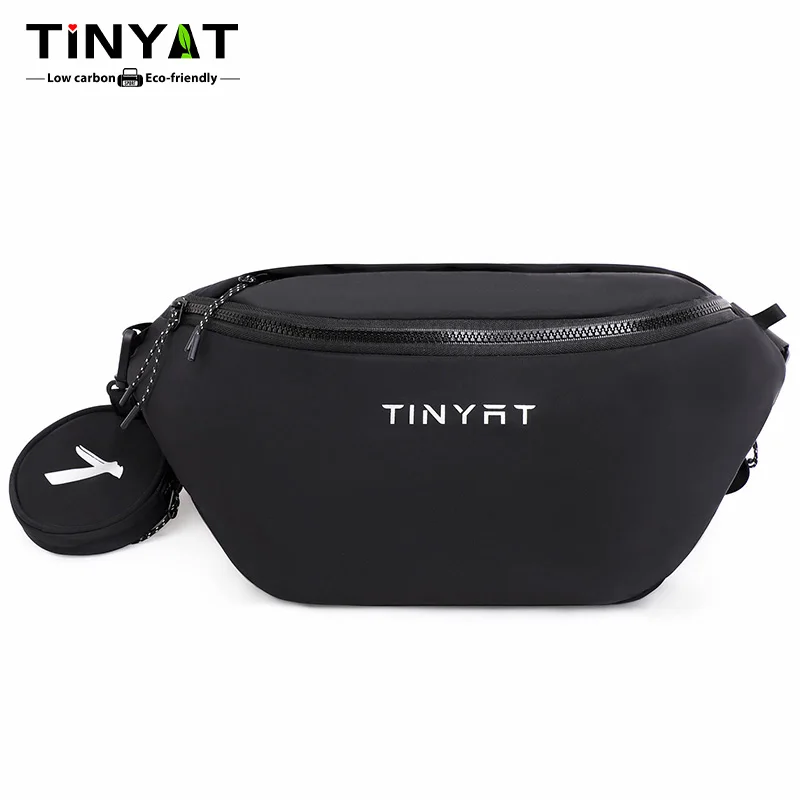 

TINYAT Men's Polyester Waist Bag Sports Bag With Earphone Pocket Fashionable Fanny Pack for Daily Commuting and Outdoor Travel