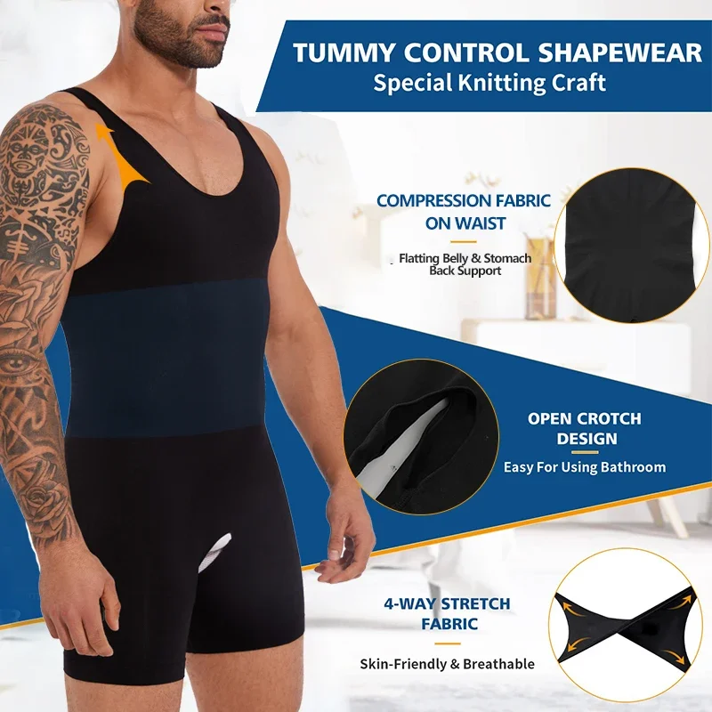 Sleeveless Bodysuit Men Full Body Shaper Compression Undershirt Seamless Shapewear Tummy Control Faja Para Hombres Slimming Vest