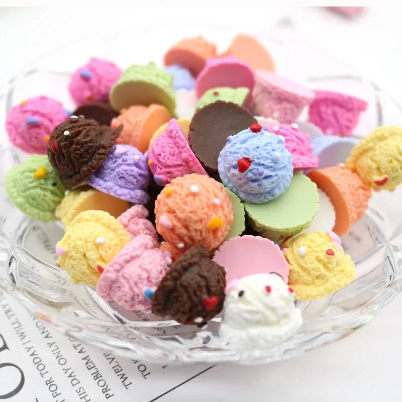 10pcs Simulation Ice cream Ball Flat Back Resin Charms Cabochon Scrapbooking Embellishment DIY Miniature Dollhouse Accessories