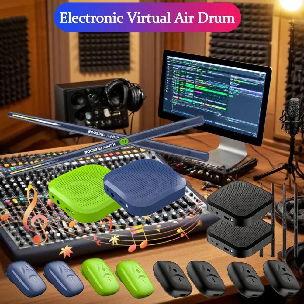 

Electronic Virtual Air Drums Drumsticks Pedals Portable Virtual Reality Drum Kit Smart Percussion Drum Set Gift for Adults Kids