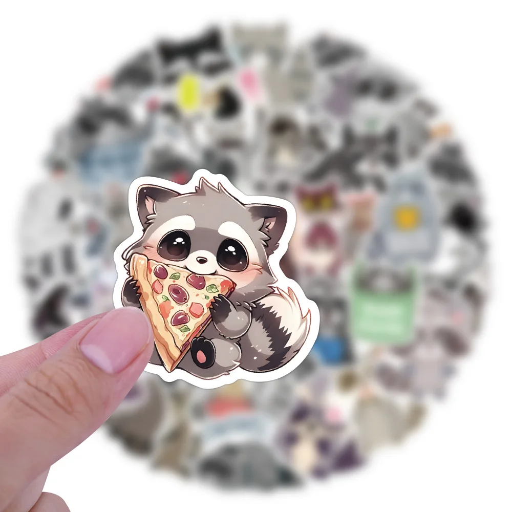 

60PCS Raccoon Animal Cartoon Cute Stickers Personality Funny Creative Doodle For Pencil Box Wardrobe Waterproof Decal Toy Gift