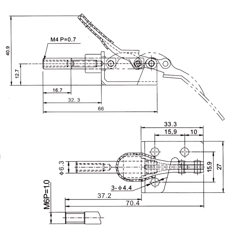 GH-301AM Klem Toggle Lepas Cepat 45KG Gaya Penjepit Klem Dorong-Tarik Plunger Stroke Alat Tangan Tipe Vertikal