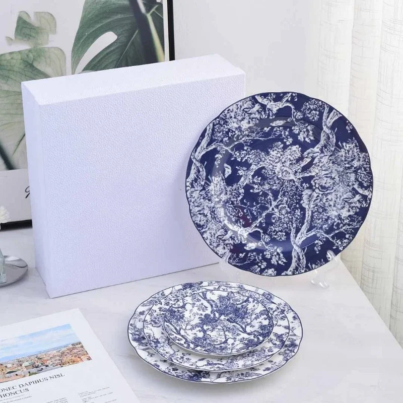 Bone China Western Plate Blue Tiger Series Hotel Western Steak Plate Underglaze Color Four-Piece Set