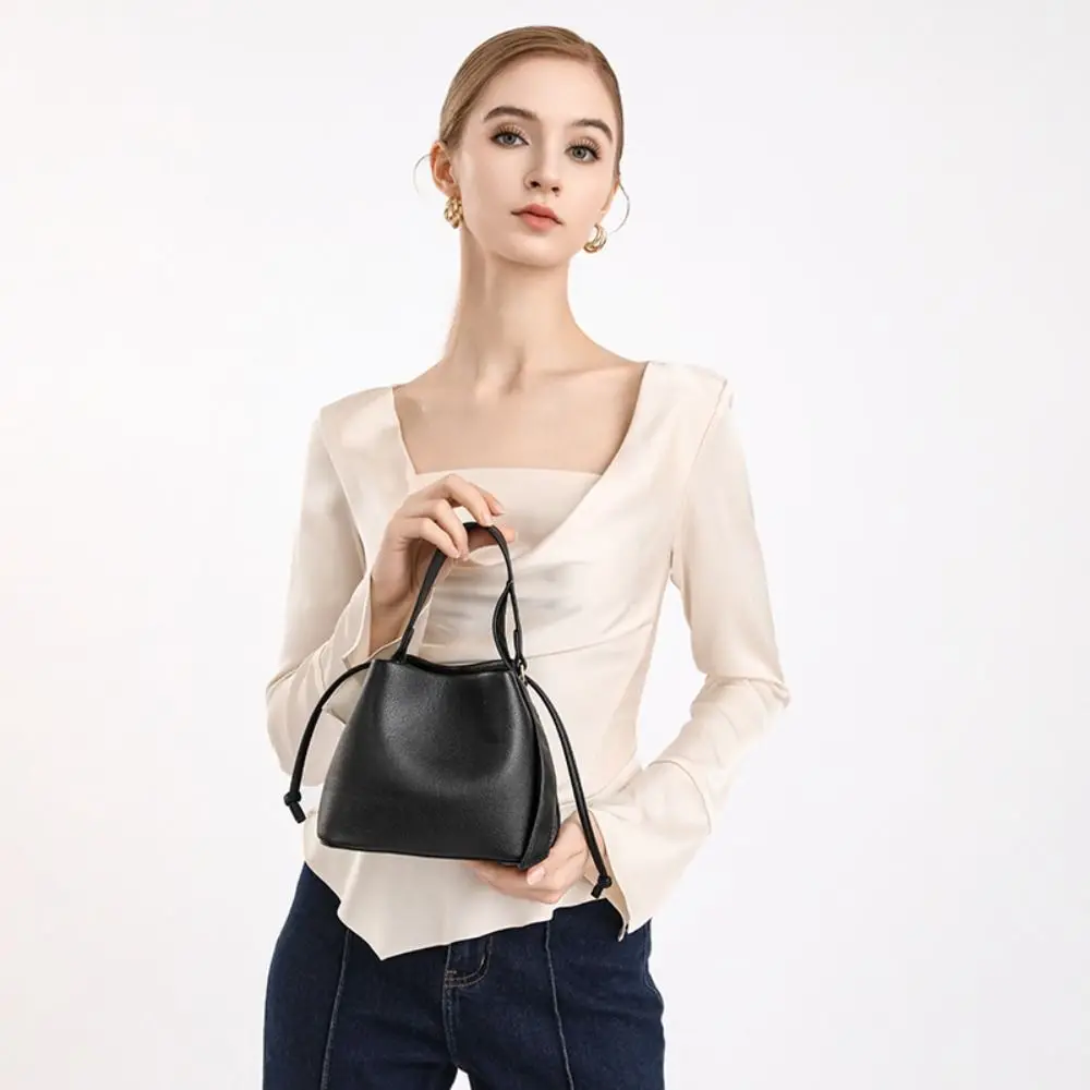 

Portable PU Leather Bucket Bag Solid Color Casual Crossbody Shoulder Bag Fashion Simple Commute Handbag Commute