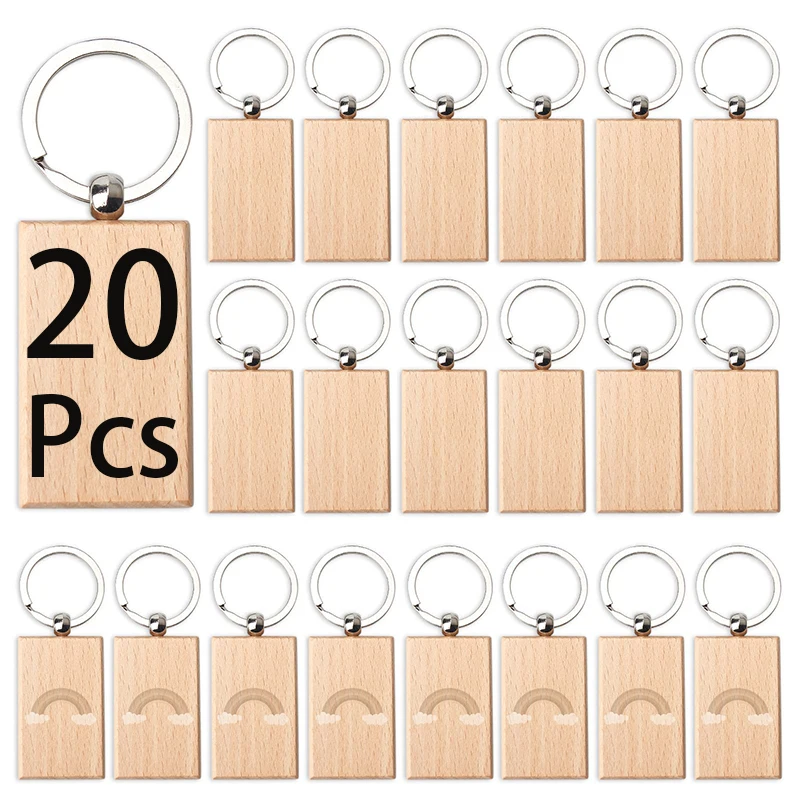 

20Pcs Wooden Keychains Wooden Blank Keychains Wood Key Chain Key Tag for DIY Gift Crafts