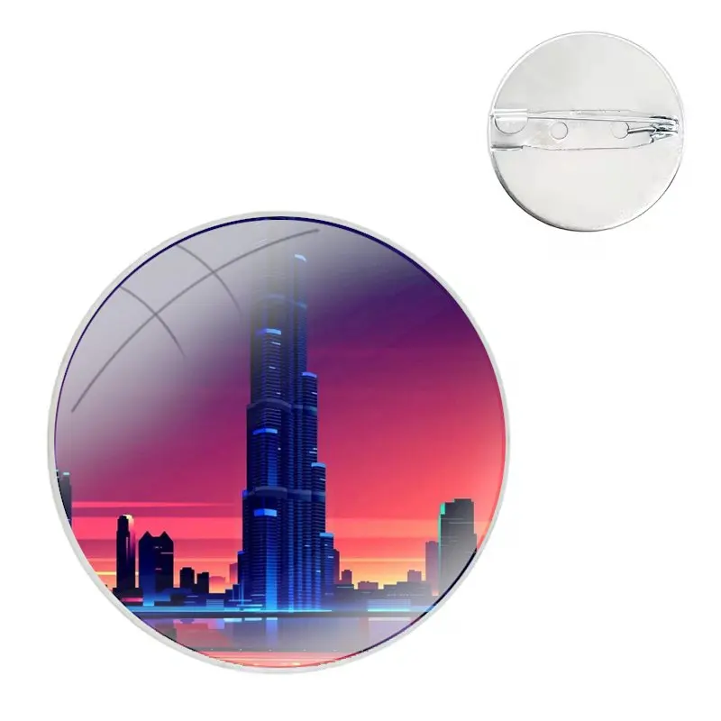 Dubai Burj Khalifa Tower Building Glass Dome Brooches Shirt Lapel Bag Cute Badge Pins For Clothes Hat Accessories