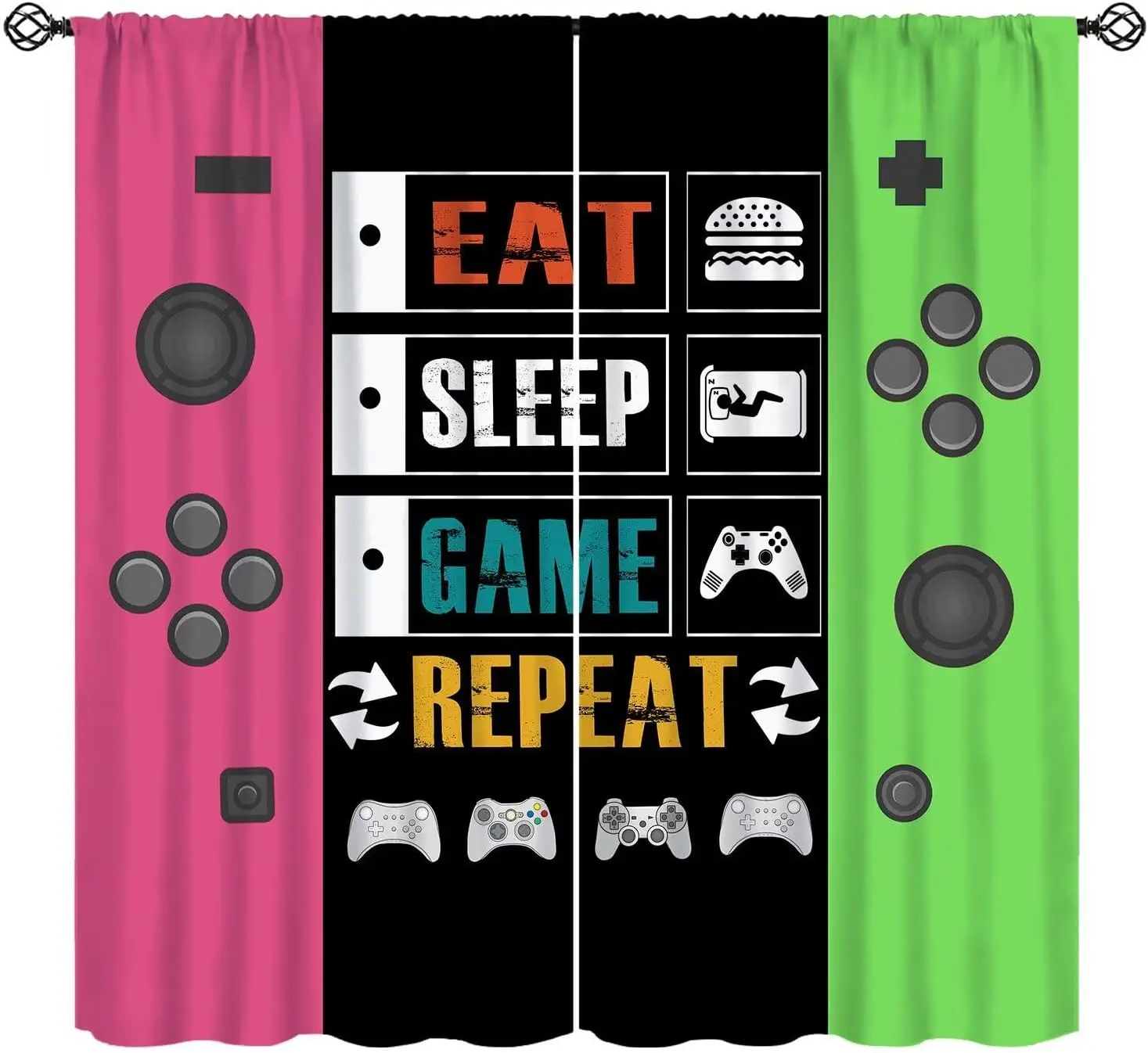 Kids Vintage Game Controller Curtains for Bedroom, Gaming Gamepad Window Treatment Gamer Room Red Green Gamepad Window Drapes