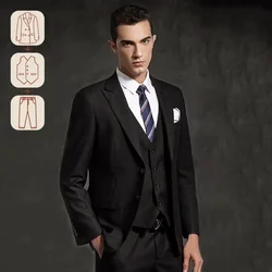 (Customized Sizes) Premium Suit British Black/Blue High-end Business Formal Dress Suit for Men's Slim-fit Groom Wedding Attire