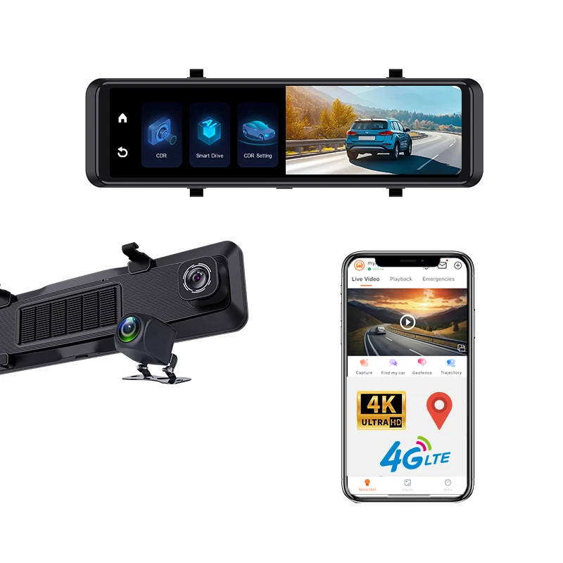 

4G+4K Rearview Mirror Dashcam With GPS Positioning 4KHD 4G Car Camera With ADAS BSD Support for Remote Real-Time Monitoring