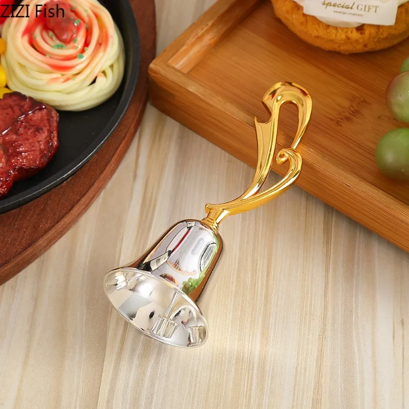 Silver Zinc Alloy Hand Bell Restaurant Handbell Dinner Bell Food Serving Handle Ringing Bells Decorative Bells Ornament Crafts