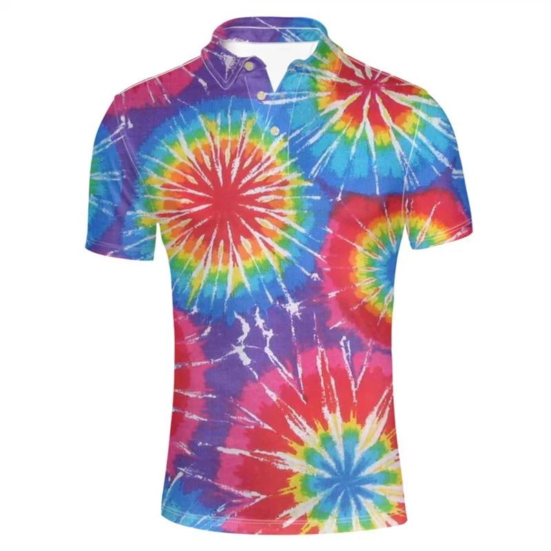 Colorful 3d Printed Dizzy Geometric Polo Shirt Summer Loose Tshirts Men Casual Lapel Short Sleeve Tops Street Button Tee Shirts