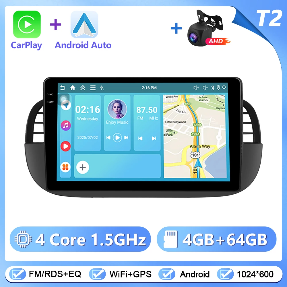 Podoyo CarPlay Android Radio voor FIAT 500 2007-2015 omdat Intelligent System 2Din GPS Stereo Head Unit Multimedia Speler