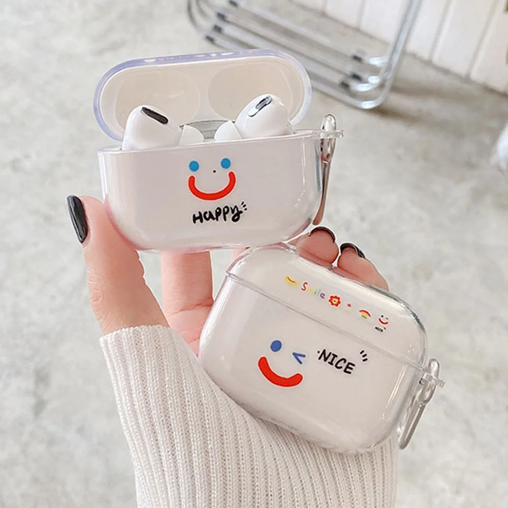 Happy Cover For Airpods 1 2 Earphone Coque Soft TPU Fundas Case Air Pods Pro 3 Covers With Keychain For Apple Airpod Pro Box Bag