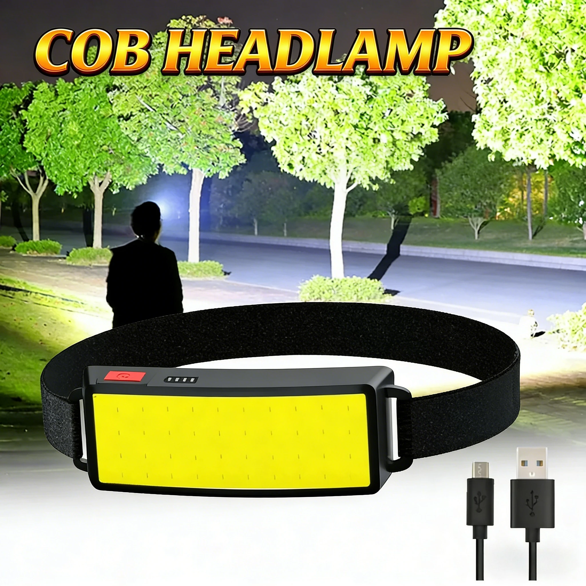 COB Portable LED Headlamp, USB Rechargeable Headlight,IPX4 Waterproof 1000LM for Camping Fishing Climbing Hiking Head Flashlight