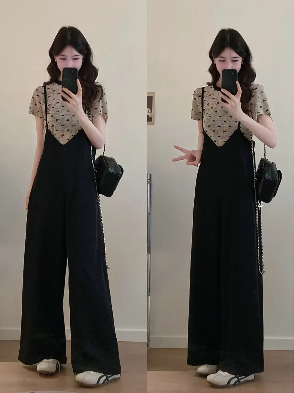 

plus Size Summer Fashion T-Shirt And Overalls Set Slimming Print Conceal Meat Trendy Versatile Long Pants round Neck Short Sl...