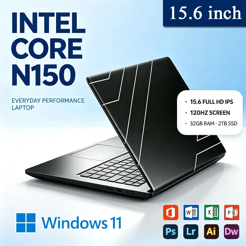 Portable 15.6” Gaming I9 Laptop Windows 11 Intel Core N150 16GB RAM 1/2TB M.2 SSD Laptops 4K HD Gaming Notebook PC