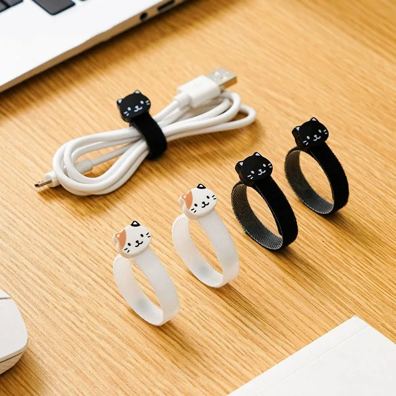 4PCS/Set Cute Cat Cable Organizer Reusable Magic Tape Cable Tie Desk Wire Winder Data Line Protection Storage Gadget