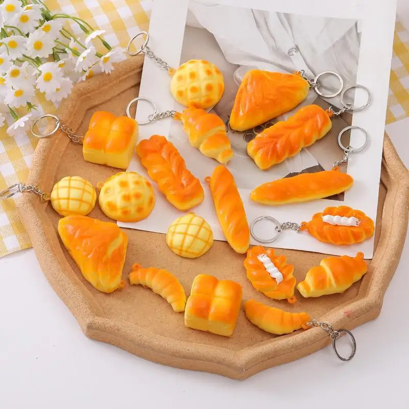 Mini Artificial Bread Keychains Soft Realistic Touch School Bag Pendant Lovely Gifts for Teens Food Enthusiasts