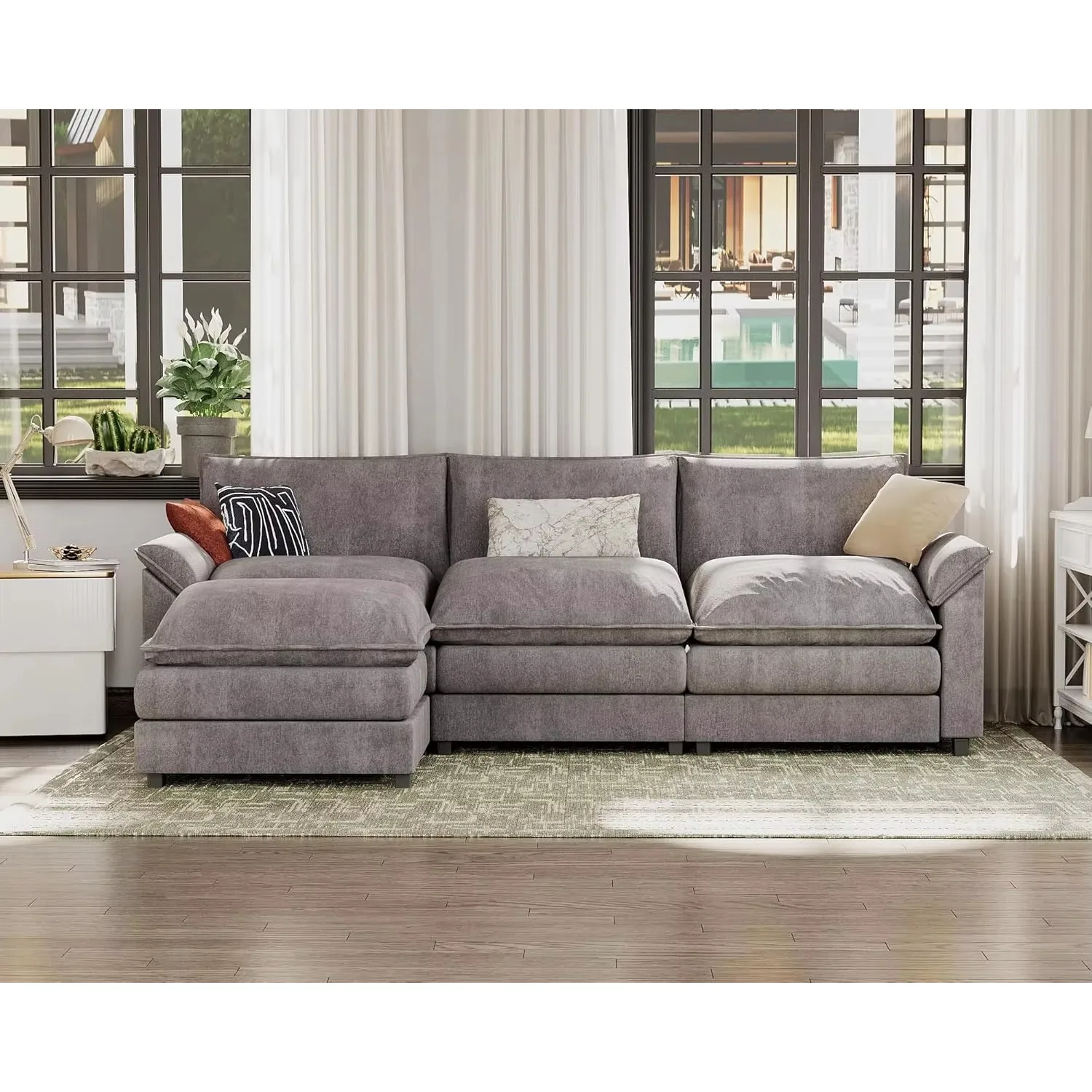 Modular Oversized Sectional Sofa Couch, Modern Wide Arm L-Shaped Couch,Deep Seat and Reversible,Sleeper Sofa Chenille Fabric for