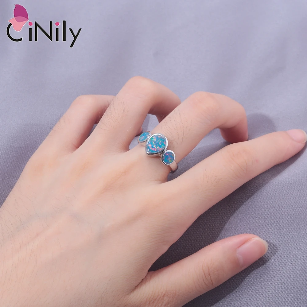 CiNily Created Fashion Classic Rainbow Opal Ring Silver Plated Jewelry for Women Prom Couple Ring Valentine\'s Day Gift Wholesale
