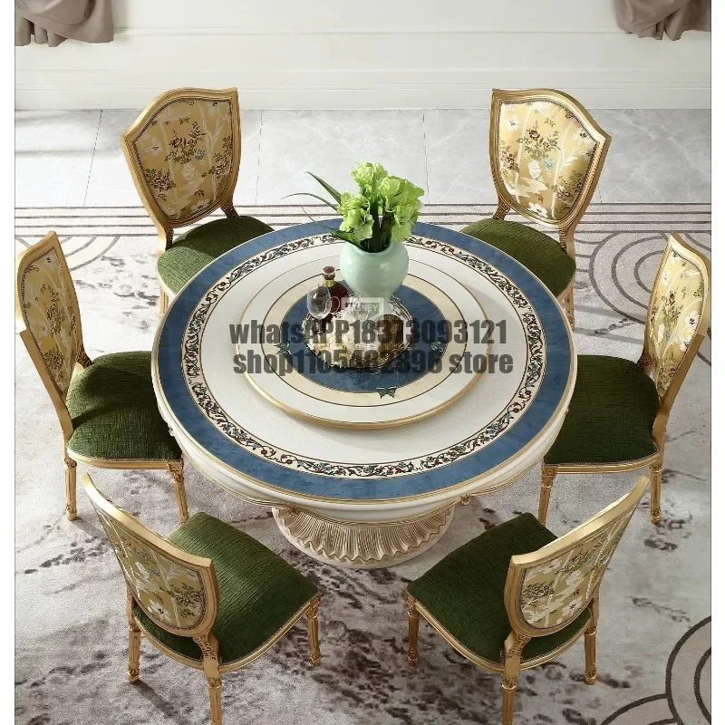 Court French retro furniture luxury European villa restaurant solid wood disc dining table