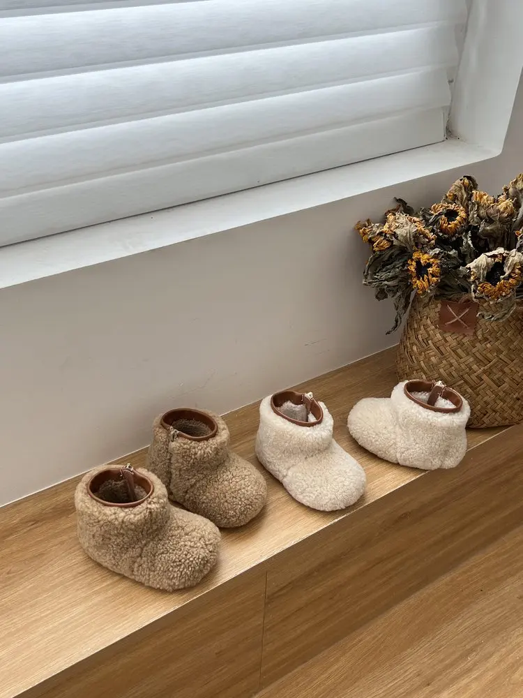 2026 Winter Neue Kinder-Knöchelstiefel Flauschig Warme Plüsch-Kurzstiefel für Jungen und Mädchen Runde Spitze Outdoor-Baumwollschuhe – Detail 4