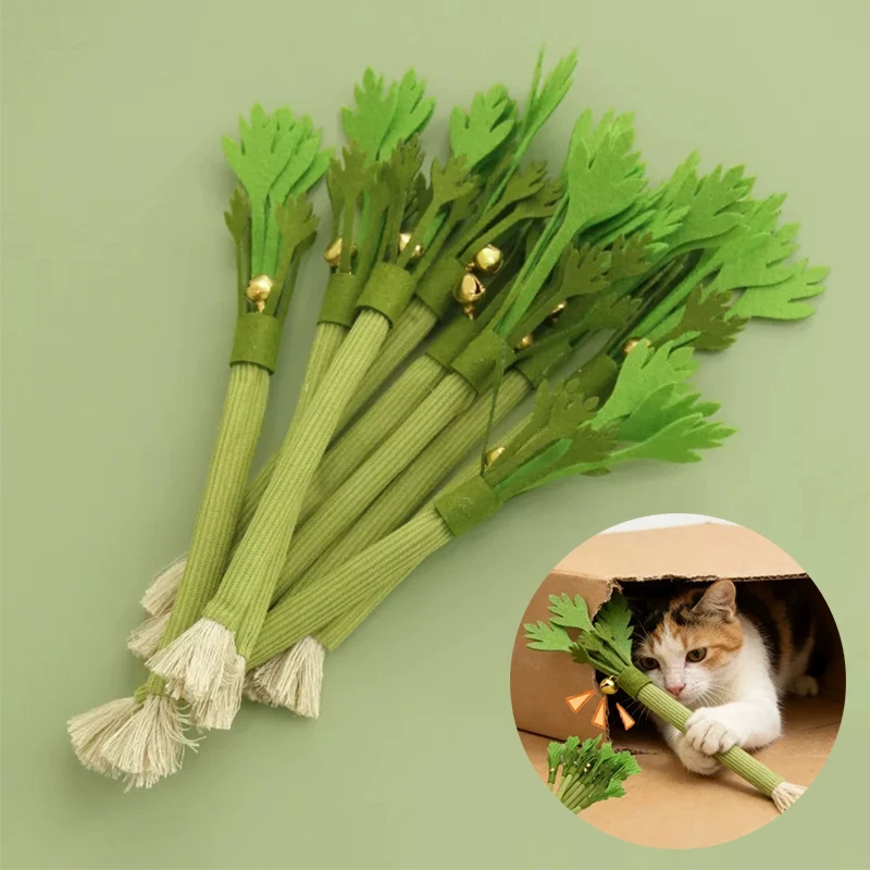 Juguetes de simulación de apio para gatos con campana sonora, juguete interactivo para limpieza dental de gatos, palo molar de hierba gatera para juego autónomo, suministros para mascotas
