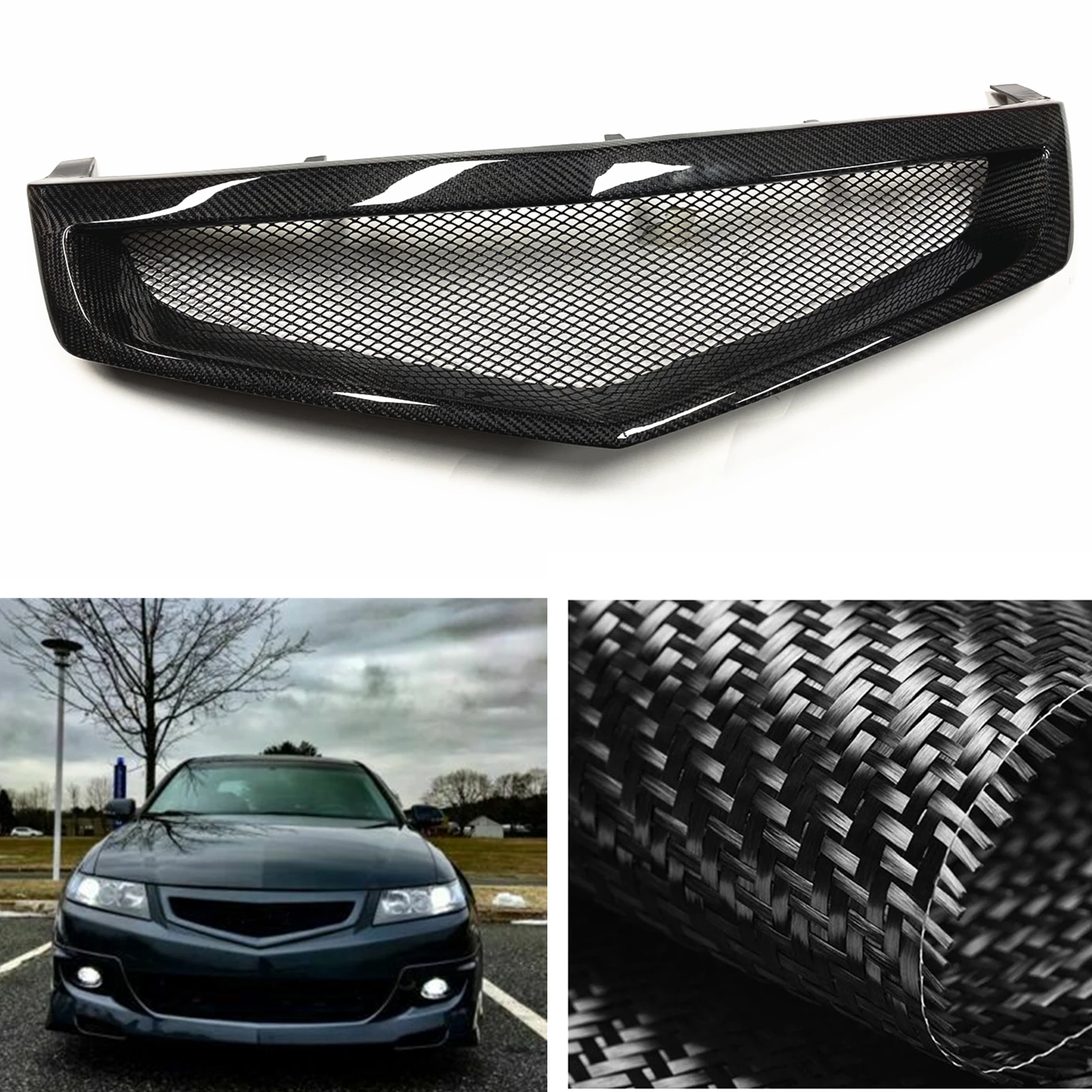 

Grill For Honda Accord 7 Acura TSX Type S Euro R CL7 2006-2008 Front Grille Carbon Fiber/Fiberglass Upper Bumper Hood Mesh Grid