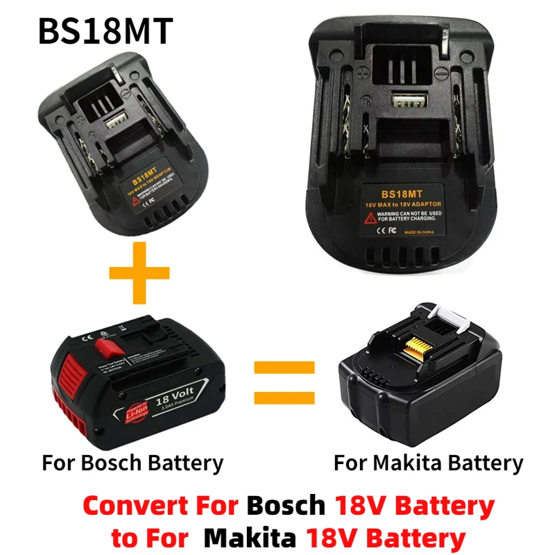 Battery Adapter USB Converter BS18MT For Bosch 18V BAT619G/620 Batteries Convert To For Makita 18V BL1860 Lithium tool converter