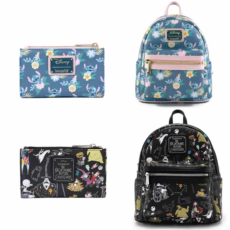 스티치 여성용 더블 스트랩 숄더백 지갑 PU 백팩 크리스마스의 악몽 미니 백팩 할로윈 코스프레 가방