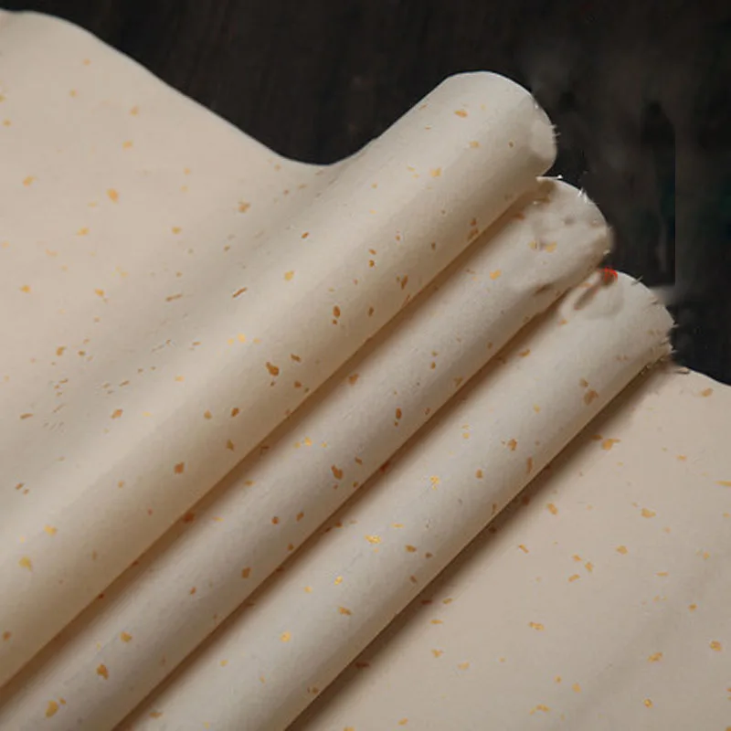 50 Sheets Sheng Rice Half Ripe Xuan Paper Long Scroll with Sprinkle gold Pattern for Chinese Japaness Calligraphy and Painting