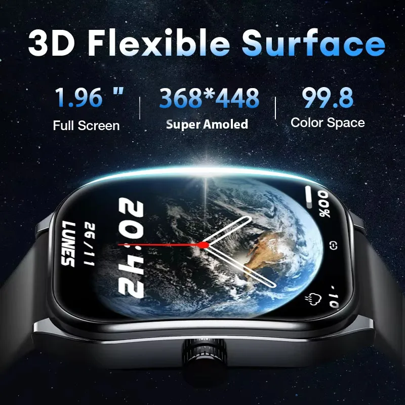 

2025 New 1.96 AMOLED Curved Screen IP68 Waterproof Bluetooth 5.3 Call AI Vioce Assistant Fitness Men Smartwatch for IOS Android