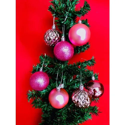 Party World Pink Christmas Pine Tree Top Ornament 6 cm 16 Pcs