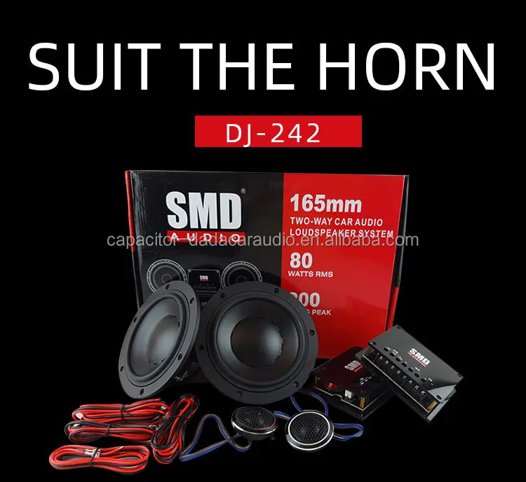 Hot Cast iron basket 2-way 6.5inch RMS 80W 93DB 65Hz-23Khz 4ohm Car Audio Component Speaker With Tweeter Woofer and Crossover