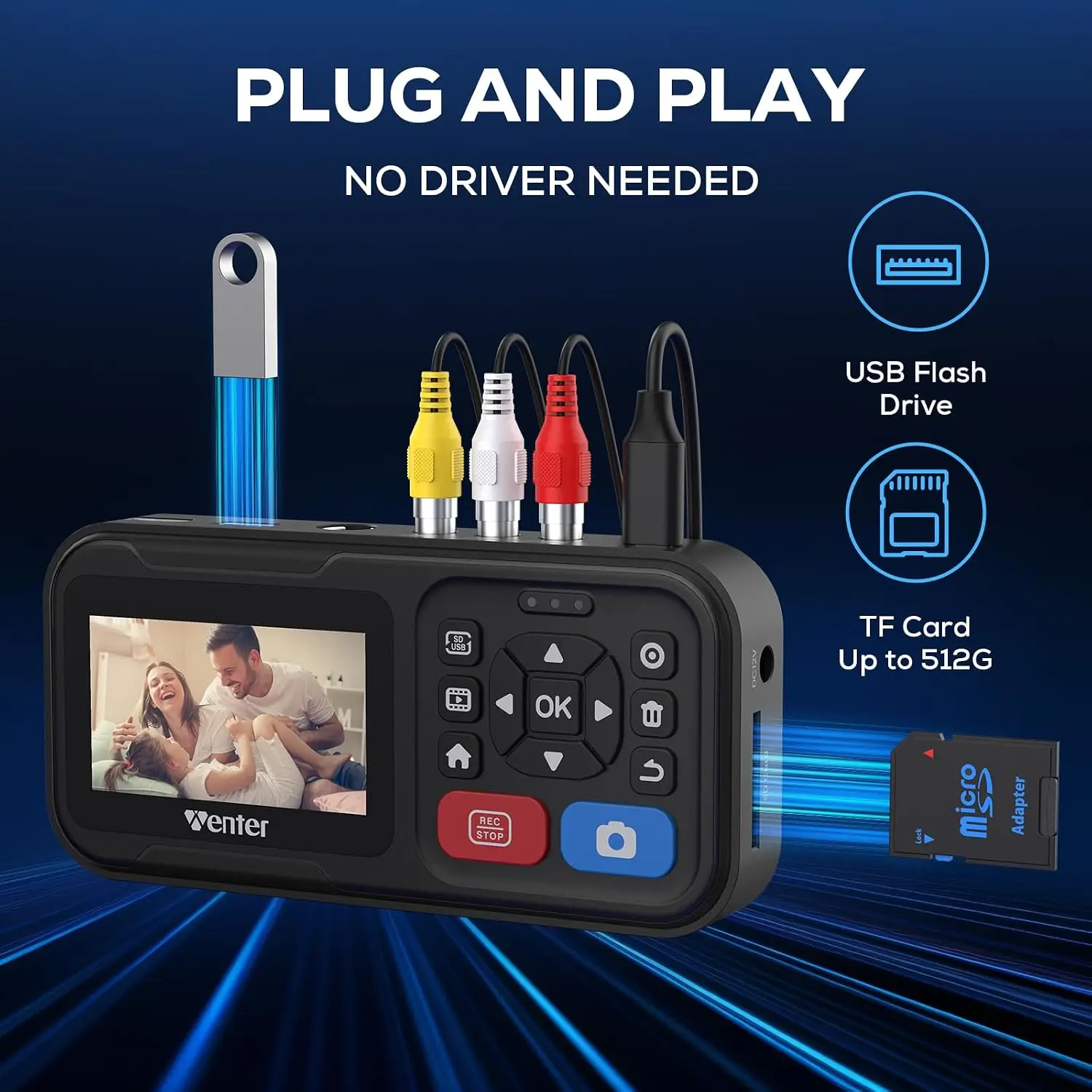 HD Video Capture Recorder for Converting VHS Tapes to Digital, Compatible with VCR, DVR, DVD, Hi8, Mini DV, and Gaming Consoles (External Player/Camcorder Required) view 3