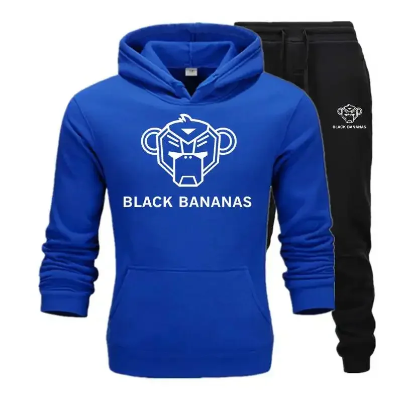 2024 Brand Homme Two Pieces Sets Hooded Tracksuit Men/Women Sportswear Gyms Black Hoodies Sweatpants Bananas Joggers Sweatshirts